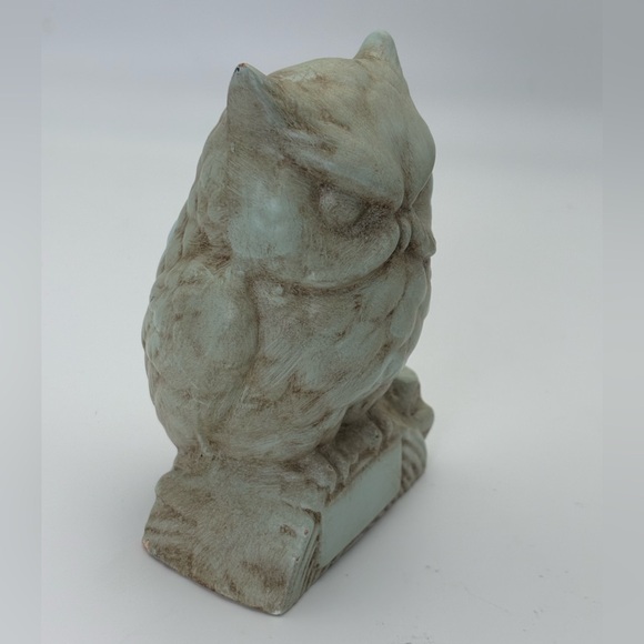 Rustic Vintage Owl Sculpture in Distressed Blue-Green and Brown -Alaskan Clay - Picture 3 of 9